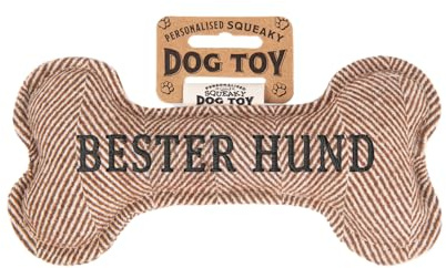 History & Heraldry Personalisiertes Quietschendes Hundespielzeug, Knochen Form, Braun-Weiß Gestreift, mit 'Bester Hund' Aufschrift, Stoffspielzeug für Hunde