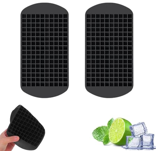 2PCS Mini Ice Cube Trays, Small Ice Cube Tray, 160 Grids Silicone Ice Cube Tray, Reusable Ice-Cube Tool, Ice Cube Mold for Whiskey, Cocktails, Milk and Juice (Black)