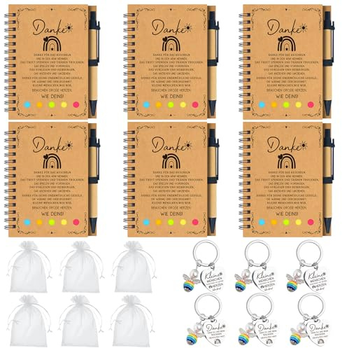 Walkinbear 6er-Pack Abschiedsgeschenk Erzieherin & Dankeschön Geschenk für Lehrerin, Notizbuch Gelschreiber Schlüsselanhänger Grußkarte, Erzieherin Geschenk Abschied Kita Kindergarten Grundschule