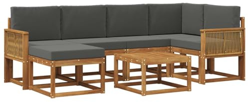 vidaXL Outdoor-Sofagarnitur mit Kissen 7 pcs Natur und Anthrazit, Garten Sofa, modernes Eckset, wetterfestes Loungemöbel, Terrassen Sitzmöbel für entspannten Komfort