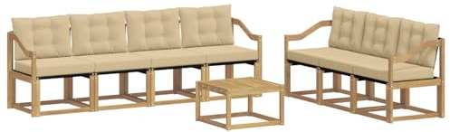 vidaXL Outdoor-Sofagarnitur mit Kissen 8 pcs Weiß und Beige, Moderner Garten-Sofa, strapazierfähiges Outdoor-Sektionen-Set, bequemes Terrassenmöbel, ideal zum Entspannen