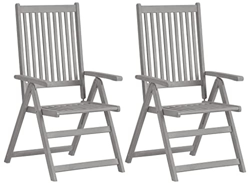Qnhdfrt Verstellbare Gartenstühle 2er Set klappbar 57x69x110 cm Akazie massiv grau Rückenlehne 5 Positionen Robustes Holz für Balkon Terrasse Lounge