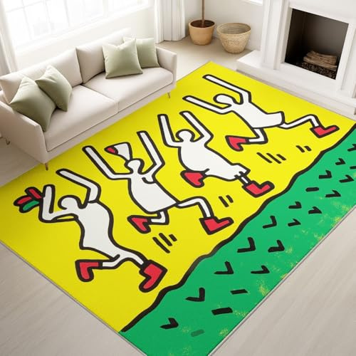 Generisch Teppich Graziös Tanzend Menschen für Kinderzimmer, Gelb Cartoon, 120 x 180 cm rutschfest Microfaser Kurzflorteppich Läufer Bettvorleger für Wohnzimmer Schlafzimmer Küche