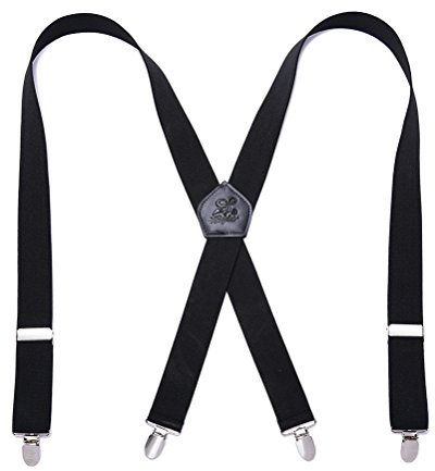 KANGDAI Herren Strapazierfähige Hosenträger mit 4 Clips Echtes Leder Klammern, Breite elastische Träger, Hosenträger für Hosen