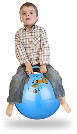Relaxdays 10022554 _ 45 hüpfball Enfant, chien, avec poignée, pour l'intérieur et l'extérieur, avec motif animalier, souple, diamètre : 45 cm, bleu, 45 x 45 x 55 cm