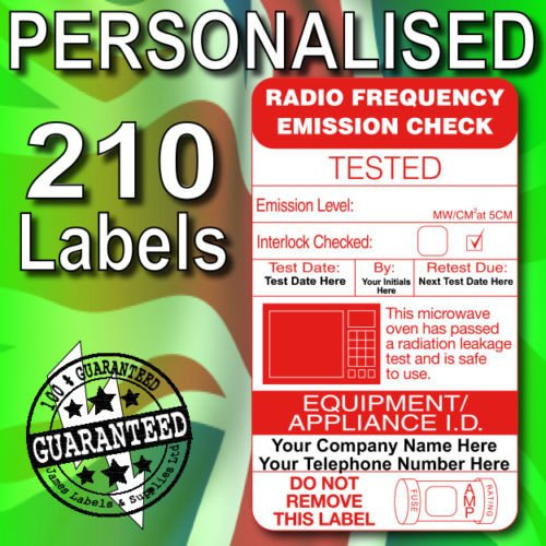 Radio/Microwave Frequency Emission Check Labels X 210 (PAT Testing Labels) - These CAN BE Personalised