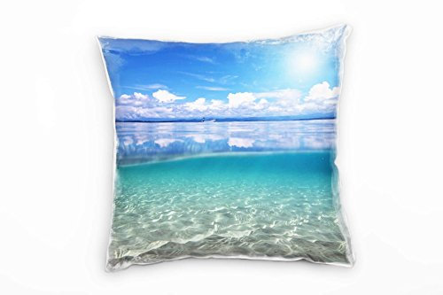 Paul Sinus Art Strand und Meer, Wasser, Sonne, blau, türkis, Wolken Deko Kissen 40x40cm für Couch Sofa Lounge Zierkissen - Dekoration zum Wohlfühlen