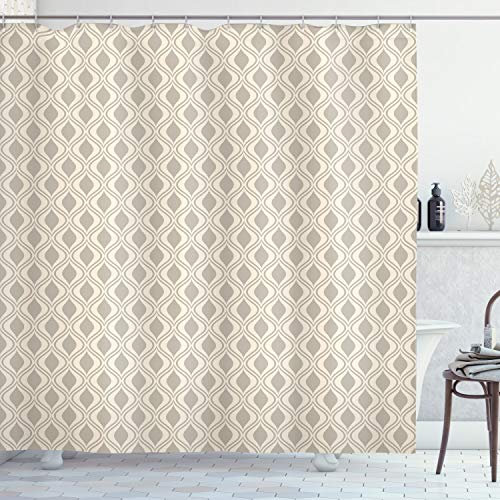 ABAKUHAUS Rétro Rideau de Douche, Ornement ondulé Abstrait, Tissu Ensemble de Décor de Salle de Bain avec Crochets, 175 cm x 220 cm, Taupe et Beige