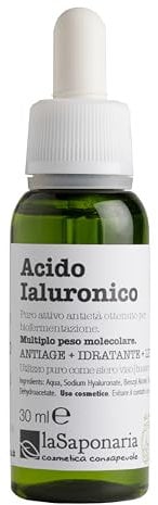 La Saponaria | Acido ialuronico multiplo peso molecolare, Siero viso antiage, Rimpolpante, Idratante e liftante, Siero antiage per eccellenza, 30ml