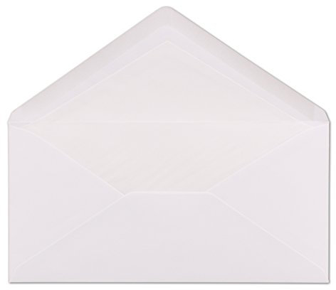 100 DIN Lang Briefumschläge - Weiss 11 x 22 cm mit weißem Seidenfutter - 100 g/m² - Nassklebung - für Einladungen, Weihnachtskarten, Glückwunschkarten