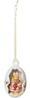 Villeroy & Boch Bunny Tales Ornamento Uovo Coniglio Anna, Ornamento per Bouquet di Pasqua, Porcellana Dura, Rosa 4.5x4.5x7 cm