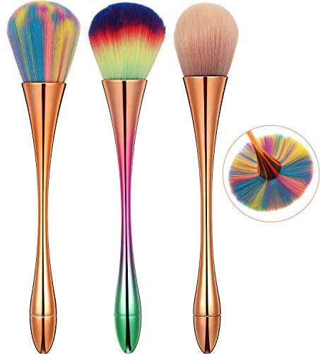 3 Pieces Large Powder Mineral Brushes Nail Art Dust Brush Soft Fluffy Makeup Brushes Makeup Foundation Brushes Kabuki Makeup Brushes Colorful Blush Loose Powder Brushes for Daily Makeup, 3 Colors
