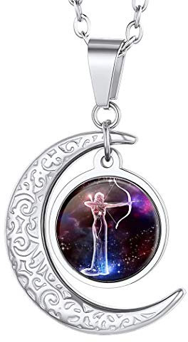 Suplight Horoskop Kette Sternzeichen Schütze Edelstahl Halbmond Anhänger Halskette 50+5cm verstellbar Rolokette mit Sternbilder Tierkreis Modeschmuck für Damen Herren
