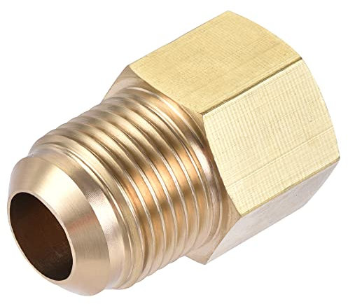 sourcing map Laiton Tuyau Raccord 45 Degré 1/2 SAE Flamme Mâle 3/8 SAE Femelle Fil Tubes Adaptateur Connecteur pour Climatisateur Réfrigération