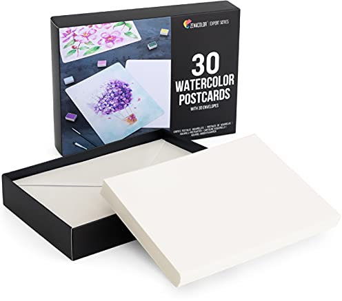 Zenacolor,Blanko-Aquarellkarten, Set mit 30 Karten mit Umschlägen, 12.7x17.8 cm, hochwertiges Aquarellpapier, schweres 300 g/m², Weihnachtskarten mit Umschlägen, wiederverwendbare Box.
