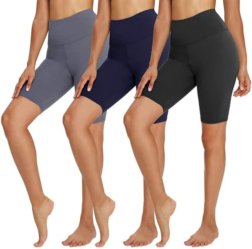 TNNZEET 3er Pack Radlerhose Damen High Waist Shorts Kurze Sporthose Blickdicht Sommer Leggings Unter Kleider für Sport Yoga,Dunkelgrau/Marineblau/Schwarz,S-M