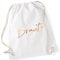 Miss Lovely JGA Turnbeutel Rucksack BRAUT Stofftasche mit Herz für Junggesellenabschied Bride Farben weiß & rosé-gold Baumwolle Maße 37 x 46cm
