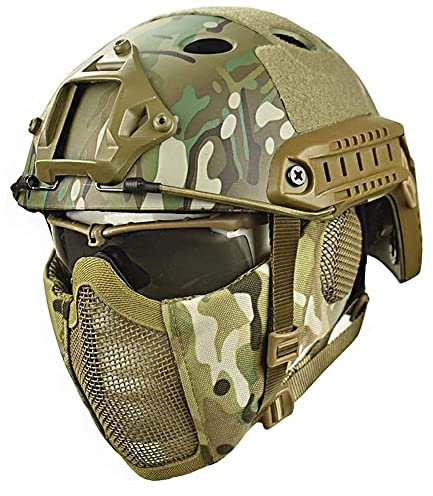 ZXJJD Gefechtshelm Armee Militär Taktischer Helm mit Stahlgitter Maske und Goggle-Satz, Schutzhelm für Airsoft Paintball für Outdoor-Sportarten A