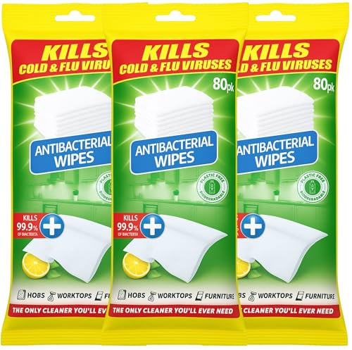Antibacterial Wipes | Cleaning Wipes Surface Cleaning Wipe Lemon Fresh Scented 3 x 80 Pack 240 Wipe