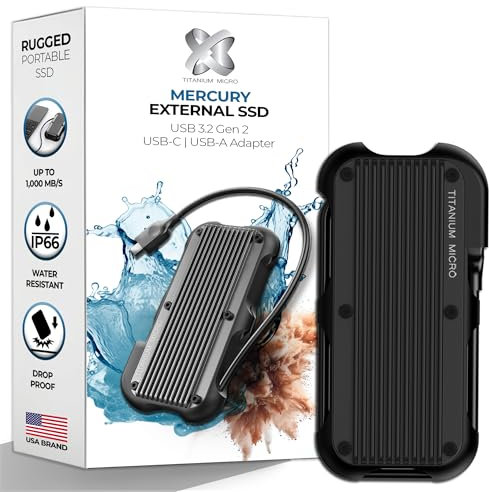 Titanium Micro External SSD 4TB - Mercury Portable SSD, Up to 1000MB/s, USB 3.2 Gen 2 USB-C USBA, Rugged IP66 Water Resistance, Drop Proof, External Solid State Drive Slim and Lightweight Storage