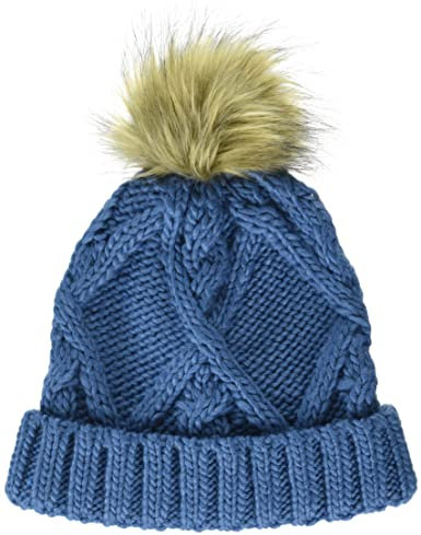 Amazon Essentials Kids' Knitted Faux Fur Pom Beanie, Verwaschenes Blau, Einheitsgröße
