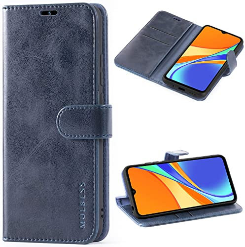 Mulbess Etui Coque pour Xiaomi Redmi 9C - Housse en Cuir - Fentes pour Cartes - Pochette Protection Portefeuille - Rétro Marine Bleu