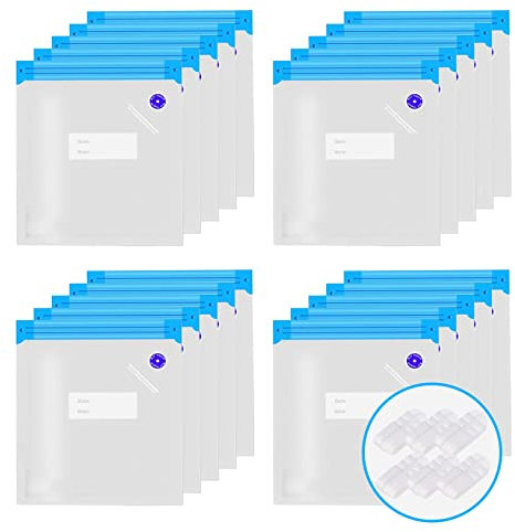 Annalocker 20 PCS Sac Sous-vide Réutilisables Sacs de Conservation Sacs Sous-vide Alimentaires Sac Congelation Sac Stockage pour Fruits Légumes Viande Poissons Pain avec Clip d'étanchéité 30x34cm