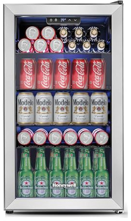 Honeywell Beverage Refrigerator and Cooler, 116 Can Mini Fridge with Glass Door for Soda Beer or Wine for Office or Bar with Adjustable Removable Shelving, Commercial Grade