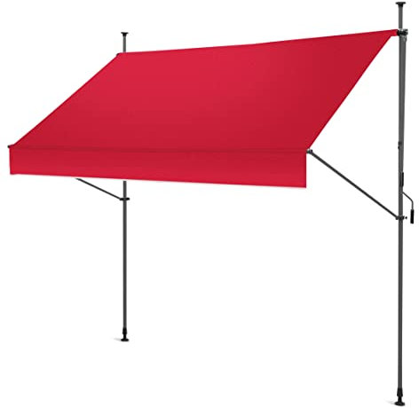 Gartenfreude Klemmmarkise 250 x 120 Sonnenschutz Balkonmarkise Campingmarkise ohne Bohren, Rot – gerader Schnitt, 4900-1525-117, Klemmmarkise 250 x 120 cm - Rot