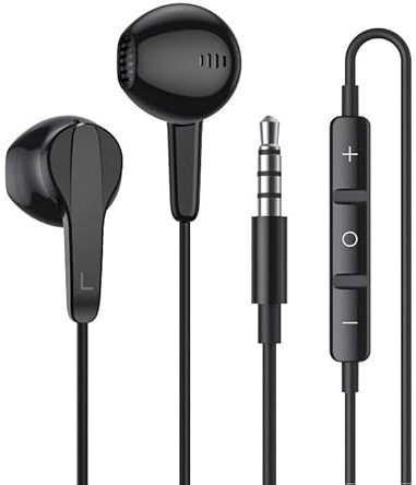 Hi-Res Extra Bass Earbuds Noise Isolating In-Ear Headphones Wired Earbuds with Microphone for iPhone, iPod, iPad MP3 Samsung, Lightweight Earphones with Volume Control 3.5mm Jack Headphones (Black)