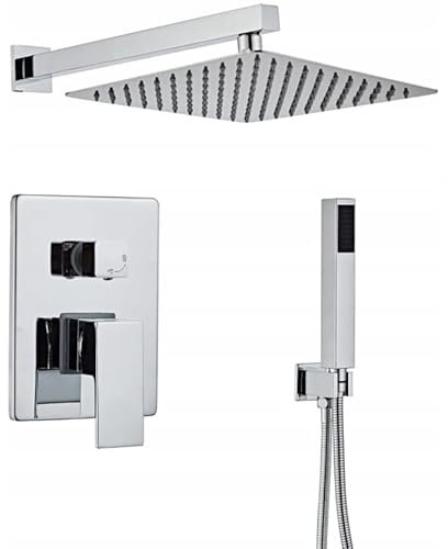 Granitan LUNA Duschstange Duschsystem: Regendusche 25cm, Duschkopf mit Schlauch und Mischbatterie - Modern Duscheset - Chrom - Eckig
