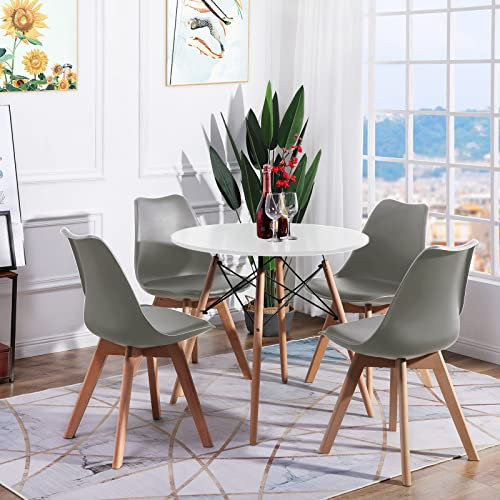 H.J WeDoo Set aus Runder Esszimmertisch mit 4 Grauer Stühlen, Esszimmergruppe für Küche Esszimmer Büro