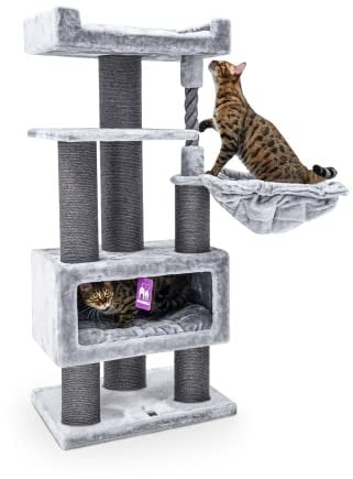 Petrebels Arbre à Chat Parklane 131 cm, Couleur Gris, Design Arbre à Chat avec Hamac
