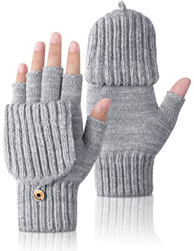 Kiiwah Winter Warme Fingerlose Handschuhe Convertible Thermo Halbfinger Fäustlinge Gestrickte Handschuhe mit Flip Touchscreen Fotografie Sport Handschuhe für Damen und Herren