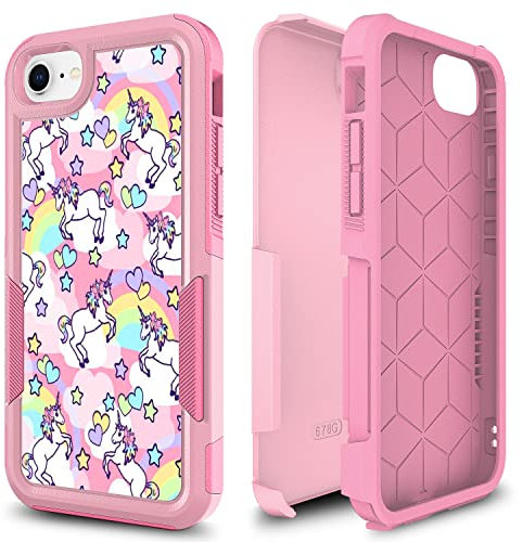 Kompatibel mit iPhone SE 2020, niedliches Regenbogen-Einhorn, rosa Muster, zweilagig, strapazierfähig, stoßfest, Schutzhülle für iPhone SE 2022 und iPhone 7/8