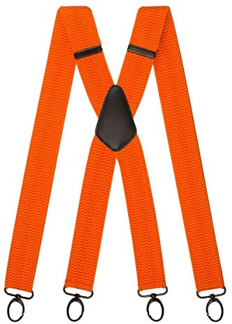 Olata Breite und Robuste X-förmige Hosenträger mit Karabinerhaken – 4 cm breit, Verstellbar, Unisex, Ideal für Arbeit und Alltag. Orange (Schwarz Clips)