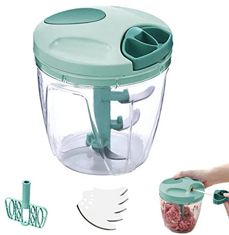 Coupe-oignons manuel 900 ml Hachoir à oignons avec cordon de serrage Coupe-légumes manuel Multihachoir à oignons Onion Chopper Coupe-légumes pour légumes, fruits (bleu)