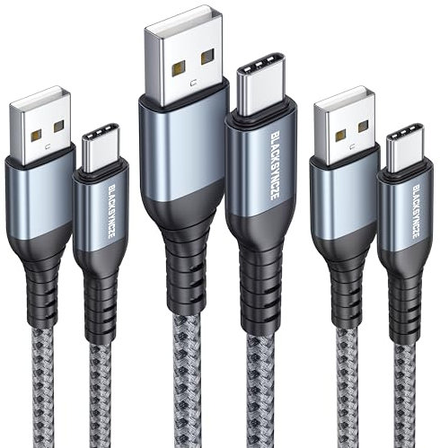 BLACKSYNCZE USB C Cable, 3-Pack 1M Type C Charger Cable Fast Charging Nylon Braided USB C Charger for Samsung Galaxy S23 S22 S21 S20 fe S10 S9 S8 A21s A20e A51 A71, Huawei P50 P40, Google Pixel