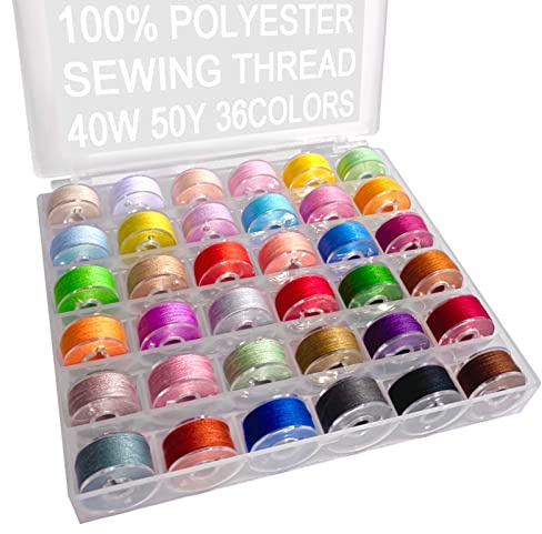 36Pcs Bobbins and Sewing Threads with Plastic Bobbin Case for Multiple Sewing Machine, Pre-Wound Bobbins Set (Plastic Bobbins)