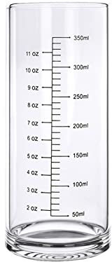 Vaso de vidrio graduado, vaso medidor de vidrio de borosilicato alto para ancianos, principiantes, pérdida de peso, vidrio transparente recto con medidas para agua, leche, jugo, batido, café, 11 onzas