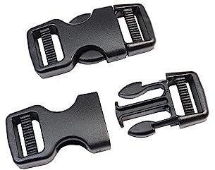 BAIWOAK Fibbie a rilascio laterale 15mm/20mm/25mm/32mm/38mm/50mm Heavy Duty Plastica Fibbia Clip a scatto Doppia Regolabile Zaino Fibbia di Ricambio No Cucito Nero (15 mm - 2 pezzi)