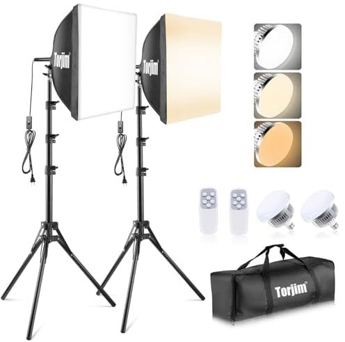 Torjim Softbox Photography Lighting Kit, 16 x 16 Inch Professional Softbox Lighting Kit with 85W LED Bulbs, 3000-7500K, Studio Lights for Photography/Recording