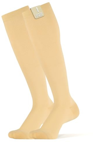 360 Relief Kompressionsstrümpfe Damen und Herren - Stützstrümpfe | 1 Paar Dicke Waden Kompressionssocken Sport, Laufen, Flug, Reise, Radsport - Reisestrümpfe 4XL Beige