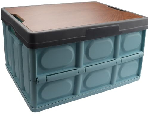 Roellgs Folding Storage Box - Wooden Cover, Thickened, Outdoor, Foldable, Multifunctional, Camping, Car Storage, Bedside Table (Blue)