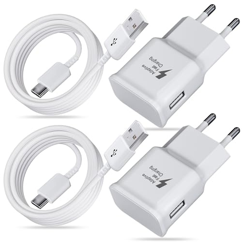 2-Pack USB Ladegerät Ladekabel für Samsung Galaxy A54 A53 A51 A34 A14 A13 M54 M53 M34 M33 M14 M13 5g S8 S9 S10 S20 S21 FE Ultra Plus Note 8, Schnellladegerät Netzteil mit 2M Schnellladekabel USB C