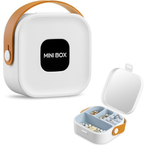 Aidodo Schmuckkästchen Reise für Damen, Kleine Schmuckbox Waschbar,Mini Schmuckaufbewahrung für Ohrringe, Ringe, Halsketten, Weiß mit Spiegel