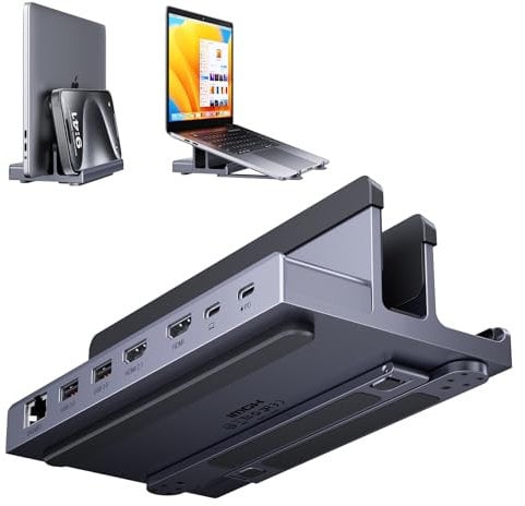 Laptop Docking Station Stand Dual 4K Monitor, QUUGE Dual HDMI Docking Station für Laptop, 2 HDMI (Single 4K@120Hz), 2 USB3.0 Ports, 100W PD, RJ45 Ethernet, Desktop Management 7-IN-1 USB C Dock.
