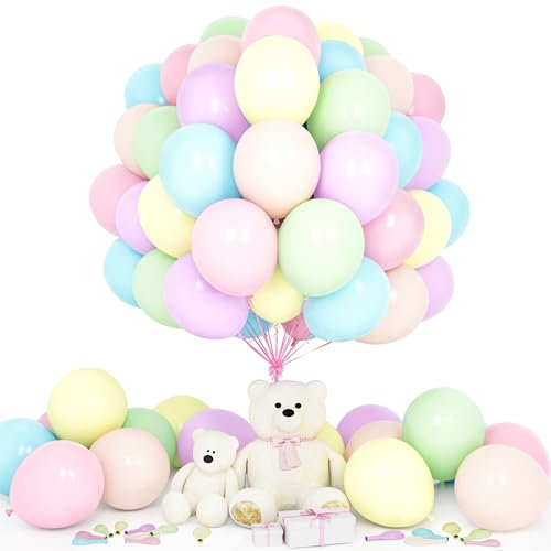 Teselife Ballons Pastel, 50Pièces 12Pouces Macaron Bleu Rose Vert Jaune Violet Orange Latex Ballon Arche Guirlande Fille Femmes Anniversaire Mariage Proposition Valentin Douche Nuptiale Diplôme Déco