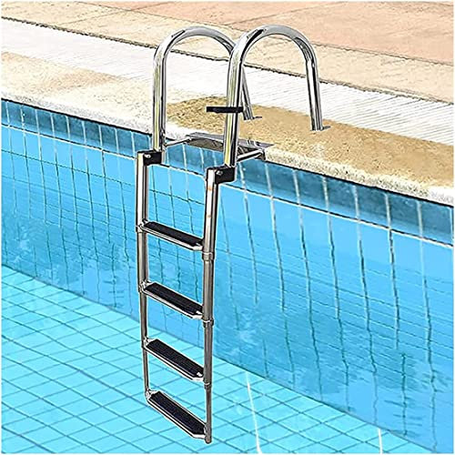 CYMYYDS 4-Stufen Badeleiter Klappbar Boot Poolleiter, Edelstahl Ponton Bootsleiter mit Heckeintritt mit Griffen & Breitem Pedal, Schwimmdeckleiter Leiter Last 200Kg