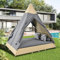 Merax Gartenlounge-Set, Rattanzelt, geeignet für 2-4 Personen, inklusive Aller Sitzkissen und Kissen, beiges Rattan, Grauer Türvorhang, Sitzkissen mit Reißverschluss, abnehmbar und waschbar